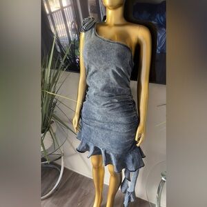 Fashion Nova One Shoulder Denim Dress